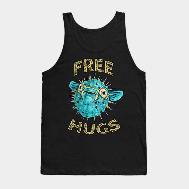 Cute free hugs puffer fish, funny blowfish Tank Top by NadiaChevrel